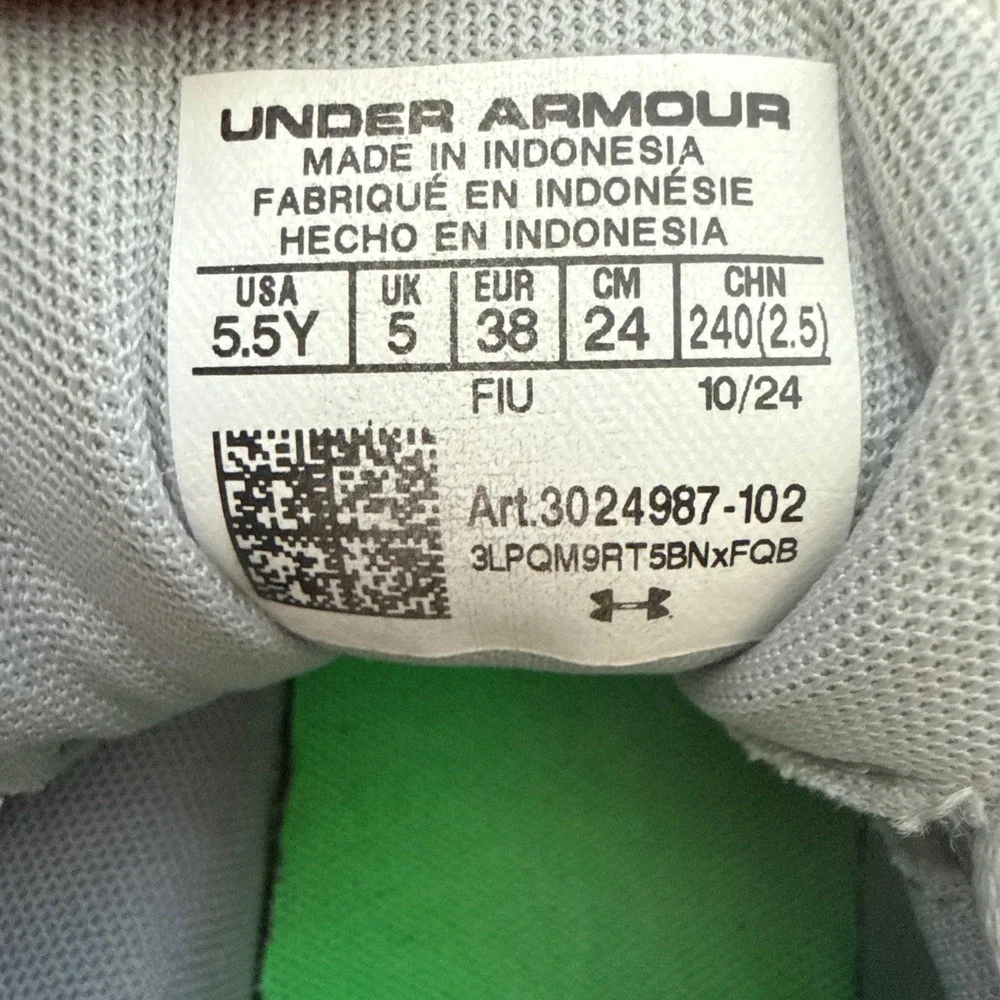 Under Armour Charged Pursuit 2 Youth Running Shoes Grey Neon Green 5.5Y 3024987